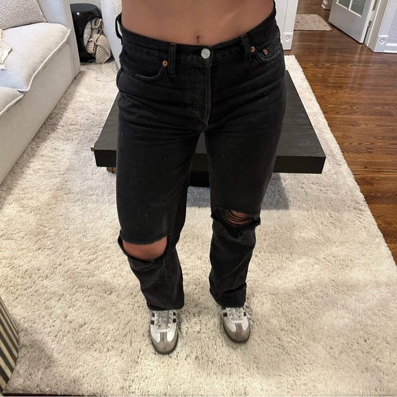 Re/Done High Rise Loose Washed Black with Rips - Picture 6 of 10